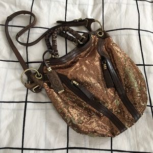 orYANY Leather and Bronze Sequined Purse